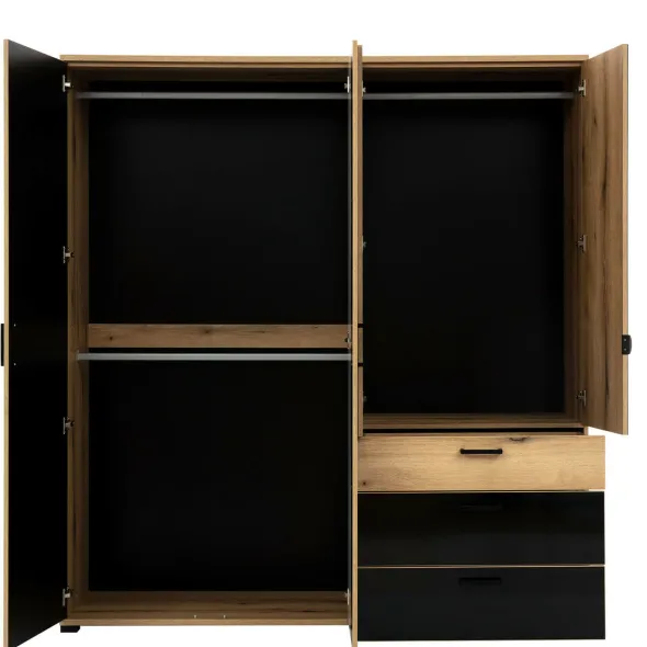 Dulap Aris, 4 Usi + 3 Sertare - AS11, 187.5x54.5x205.5 cm, Stejar Evoke/Negru Lucios picture - 2