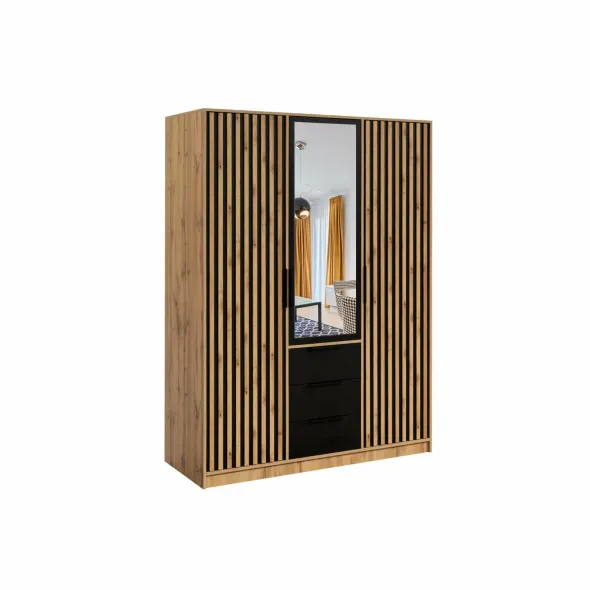 Dulap Bali Lux D3, 3 Usi + 3 Sertare,  149x57.5x200 cm, STEJAR WOTAN/NEGRU picture - 2