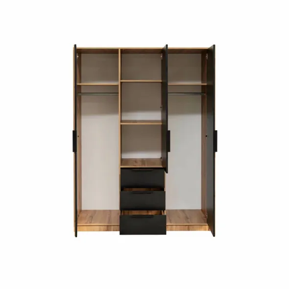 Dulap Bali Lux D3, 3 Usi + 3 Sertare,  149x57.5x200 cm, STEJAR WOTAN/NEGRU picture - 3