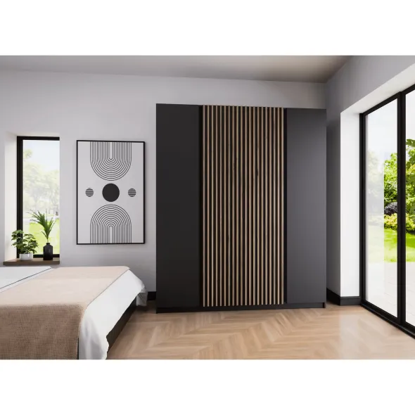 Dulap KAJA 4 Usi, BL/BL-EV 2F 2LAM 200x61.9x239 cm, Negru/Stejar Evoke picture - 1