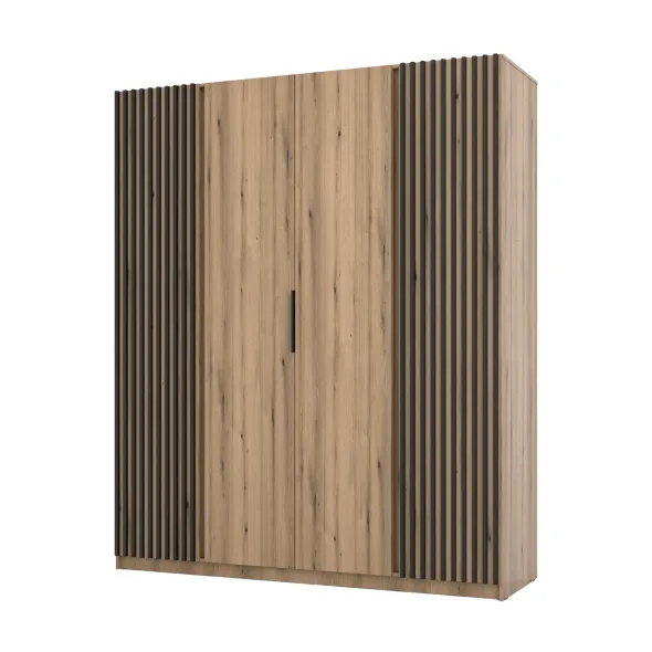 Dulap KAJA 4 Usi - EV/EV-BL 2LAM 2F, 200x61.9x239 cm, Stejar Evoke/Stejar Evoke si Negru picture - 2