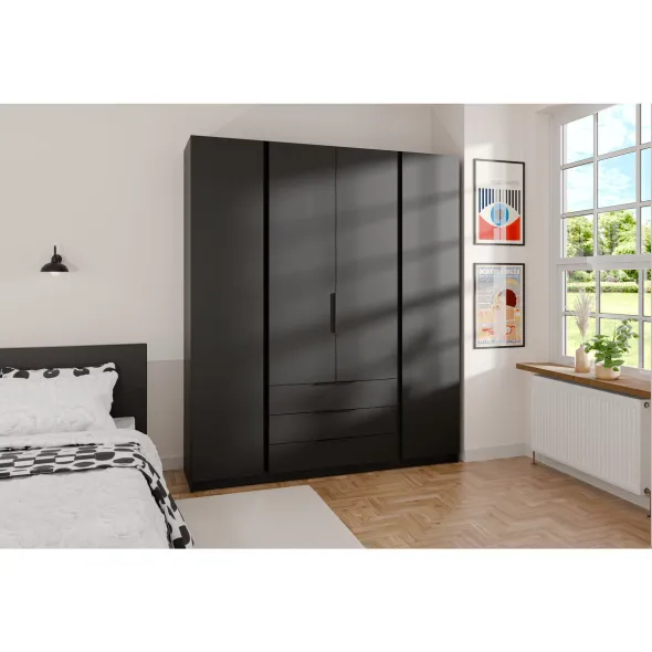 Dulap KAJA 4 Usi + 3 Sertare,  BL/BL 4F 3S, 200x61.9x239 cm, Negru picture - 1