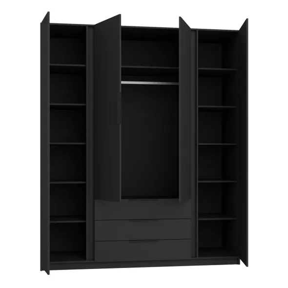Dulap KAJA 4 Usi + 3 Sertare, BL/BL-EV 2LAM 2F 3S, 200x61.9x239 cm, Negru/Stejar Evoke picture - 3