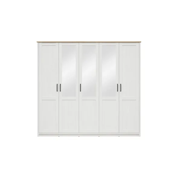 Dulap Loksa 5 usi,  240x57.5x220 cm, Pal Melaminat, Pin Alb/ Stejar Gradson picture - 1