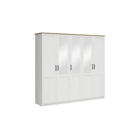 Dulap Loksa 5 usi,  240x57.5x220 cm, Pal Melaminat, Pin Alb/ Stejar Gradson picture - 3