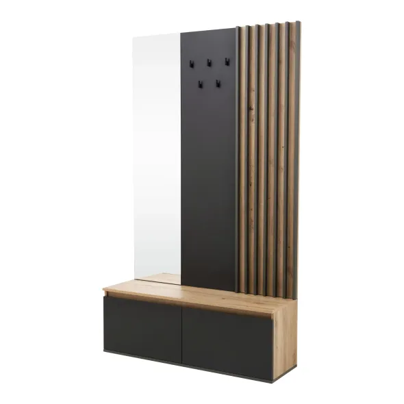 Garderoba Doris DR90, Cu Elemente Decorative Tip Riflaj, 120x34x200 cm, Stejar Artisan/Grafit picture - 1