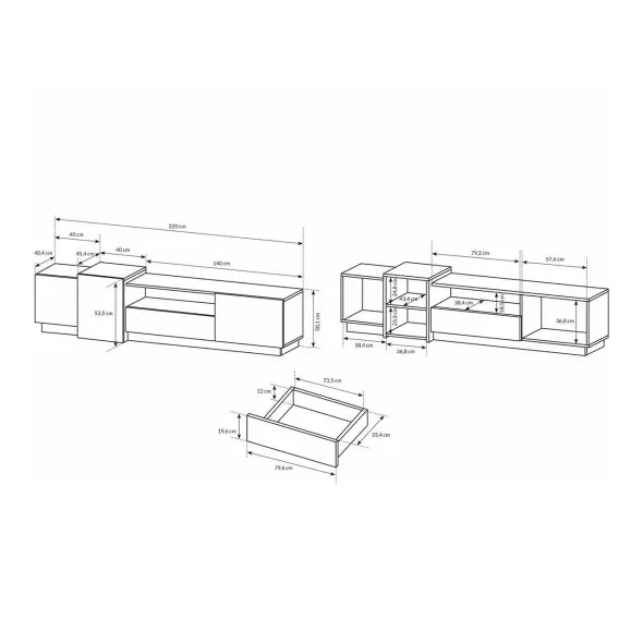 Living 3D, 220x45x53.55 cm, Alb/Stejar Craft Auriu picture - 6