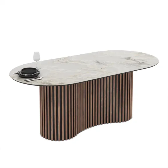 Masa Dining cu riflaje OSCAR 200, 200x100x76 cm, MDF Nuc/Mola picture - 1