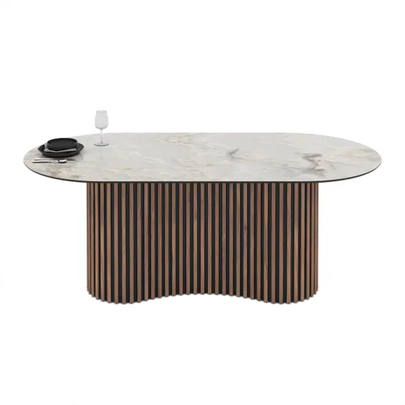 Masa Dining cu riflaje OSCAR 200, 200x100x76 cm, MDF Nuc/Mola picture - 5