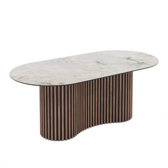 Masa Dining cu riflaje OSCAR 200, 200x100x76 cm, MDF Nuc/Mola picture - 3
