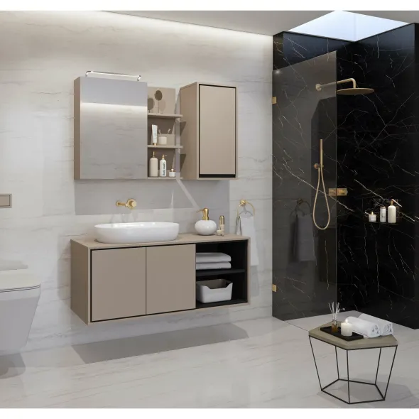 Mobilier de Baie Irvine B, 3 Corpuri Supendate, Fronturi MDF,  Beige Congo picture - 1