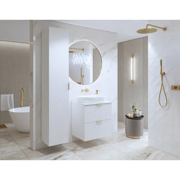 Mobilier de Baie Laura, 2 Corpuri Supendate, Fronturi MDF, Alb picture - 1