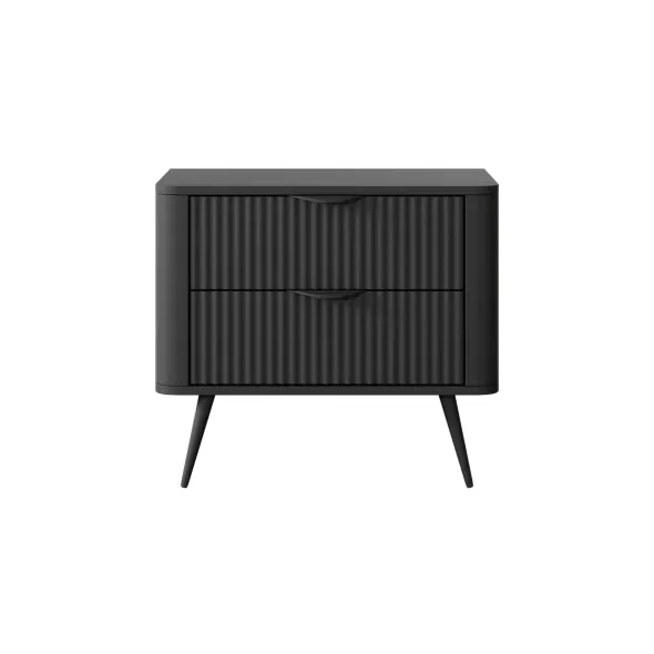 ieno【Re.nen】 Noptiera Lante 2 Sertare, 63.2x38x55.3 cm, MDF, Negru - Kalenda