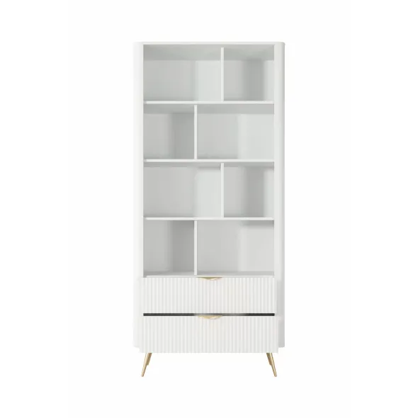 Regal Lante Cu Polite si 2 Sertare, 88.2x38x193.8 cm, MDF, Alb picture - 3