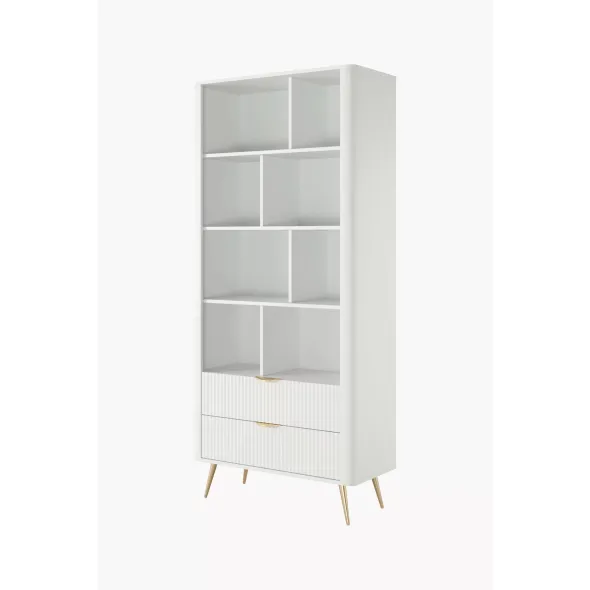 Regal Lante Cu Polite si 2 Sertare, 88.2x38x193.8 cm, MDF, Alb picture - 1