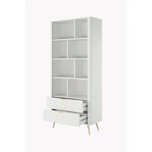 Regal Lante Cu Polite si 2 Sertare, 88.2x38x193.8 cm, MDF, Alb picture - 4