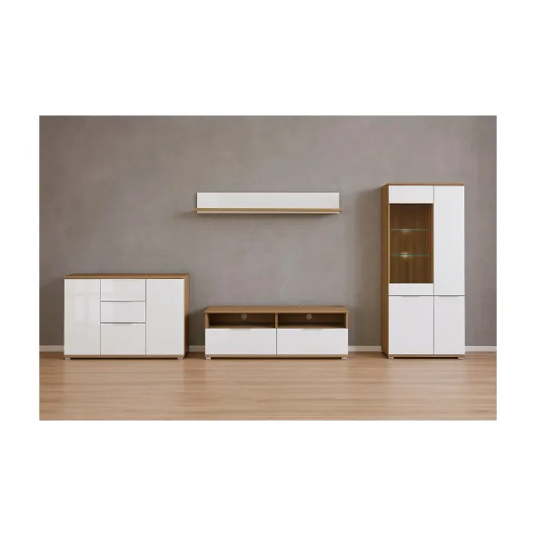 Set Living Zele, 4 Piese, Stejar Wotan/Alb Lucios picture - 1