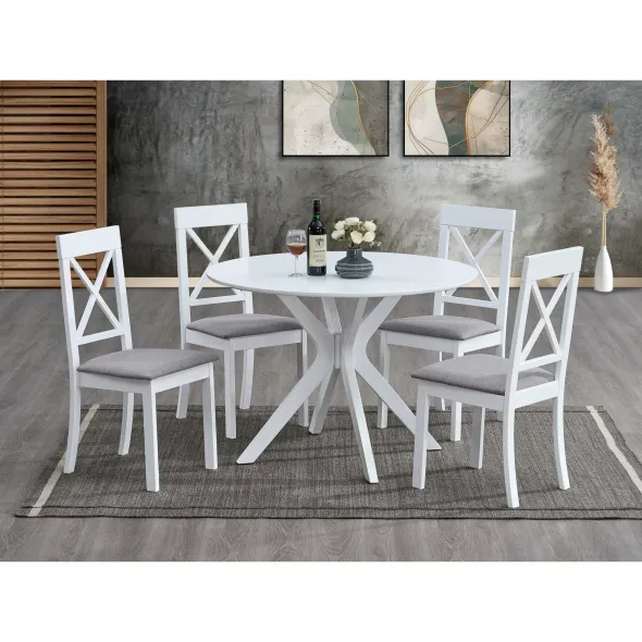 Set Masa Tomisa  Ø106x76 h cm + 4 Scaune Haris, Lemn/MDF, Alb picture - 1