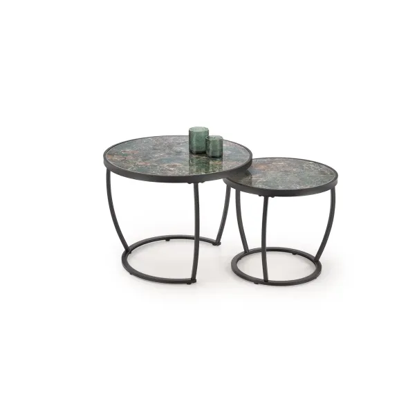 Set Masute de Cafea Hagen 271, Ø62x50 cm, Metal/Piatra Sinterizata, Negru/Verde picture - 1
