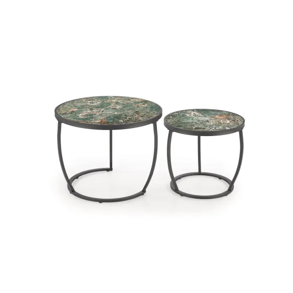 Set Masute de Cafea Hagen 271, Ø62x50 cm, Metal/Piatra Sinterizata, Negru/Verde picture - 3