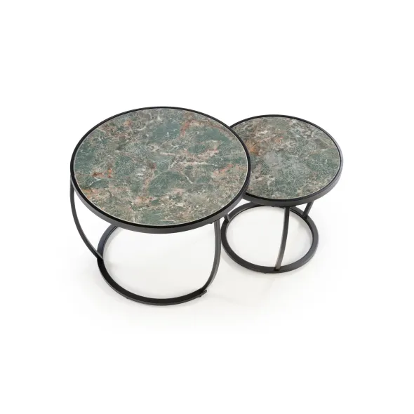 Set Masute de Cafea Hagen 271, Ø62x50 cm, Metal/Piatra Sinterizata, Negru/Verde picture - 4