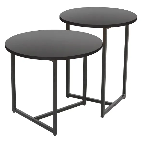Set Masute de Cafea Johpur, Ø48x40 cm + Ø40x50 cm, Metal/MDF,  Negru/Negru picture - 1