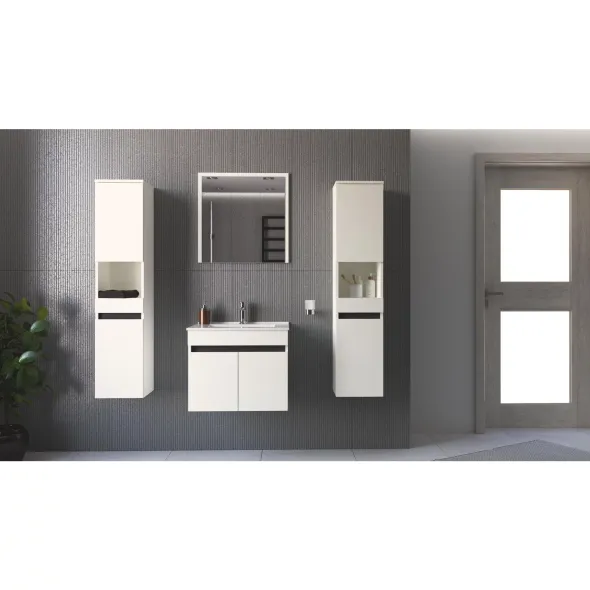 Set Mobilier de Baie HOF103A, Masca Chiuveta +  Oglinda + 2 x Dulap Suspendat,  Pal Melaminat, Alb Mat picture - 1