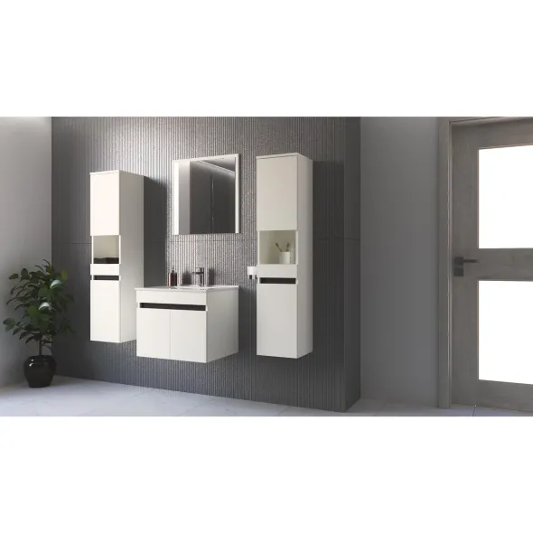 Set Mobilier de Baie HOF103A, Masca Chiuveta +  Oglinda + 2 x Dulap Suspendat,  Pal Melaminat, Alb Mat picture - 2