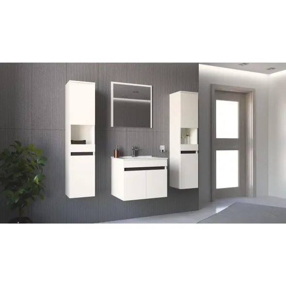 Set Mobilier de Baie HOF103A, Masca Chiuveta +  Oglinda + 2 x Dulap Suspendat,  Pal Melaminat, Alb Mat picture - 5