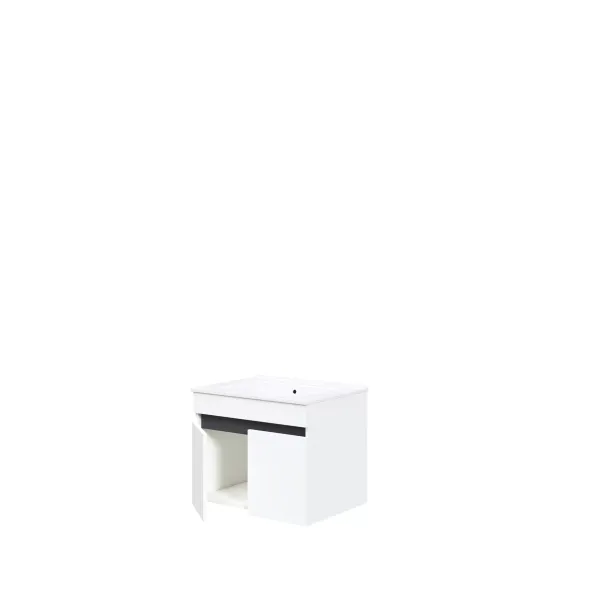 Set Mobilier de Baie HOF103A, Masca Chiuveta +  Oglinda + 2 x Dulap Suspendat,  Pal Melaminat, Alb Mat picture - 6