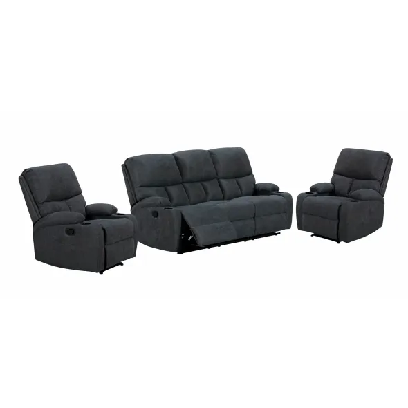 Set Recliner ASTHA 3R+1R+1R, Canapea 3R - 187x94x102, Fotoliu - 79x94x102 cm, Stofa, Gri picture - 1