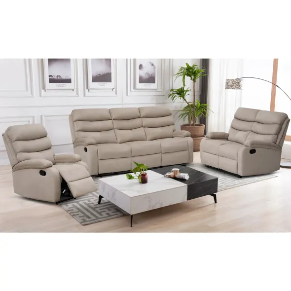 Set Recliner Denton 3L+2R+1R, Canapea 3L - 187x94x103 cm, Canapea 2R - 134x94x103 cm, Fotoliu - 78x94x103 cm, Stofa, Beige picture - 2