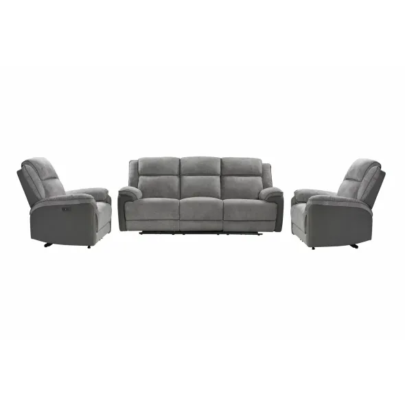 Set Recliner Electric Orso 3RR-1R-1R, Canapea 3RR - 226x94x104 cm,  Fotoliu 1R - 106x96x104 cm, - Stofa/Microfibra - Gri picture - 2