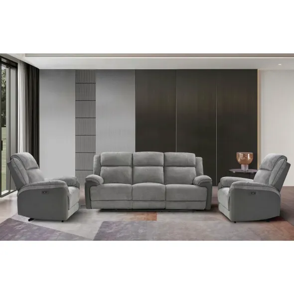 Set Recliner Electric Orso 3RR-1R-1R, Canapea 3RR - 226x94x104 cm,  Fotoliu 1R - 106x96x104 cm, - Stofa/Microfibra - Gri picture - 1