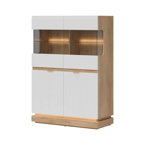 Vitrina Milton 2 Usi ML04, 95x40.5x135 h cm, Pal Melaminat/MDF, Stejar Cremona/Alb Mat picture - 1