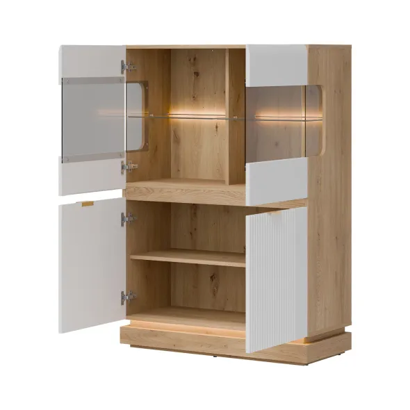 Vitrina Milton 2 Usi ML04, 95x40.5x135 h cm, Pal Melaminat/MDF, Stejar Cremona/Alb Mat picture - 2