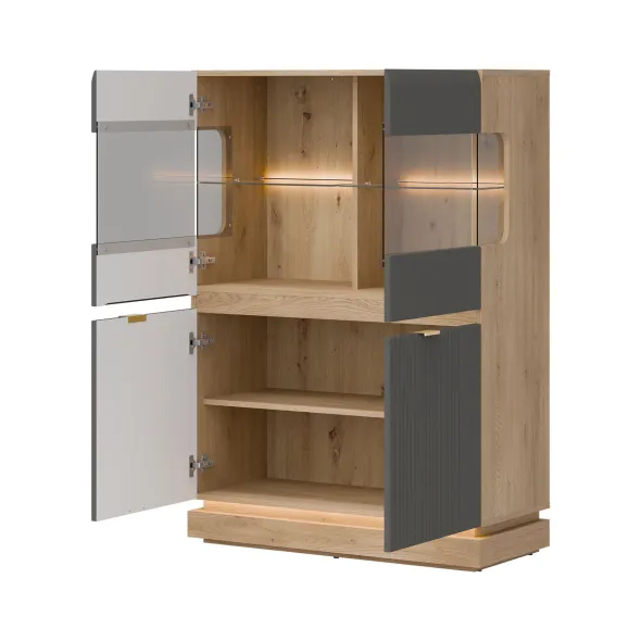 Vitrina Milton 2 Usi ML04, 95x40.5x135 h cm, Pal Melaminat/MDF, Stejar Cremona/Gri picture - 2
