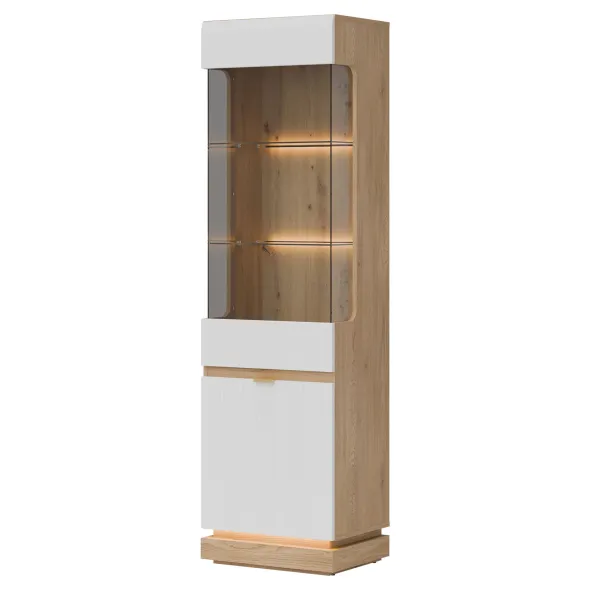 Vitrina Milton ML05, 54.5x40.5x193.5 h cm, Pal Melaminat/MDF,  Stejar Cremona/Alb Mat picture - 1