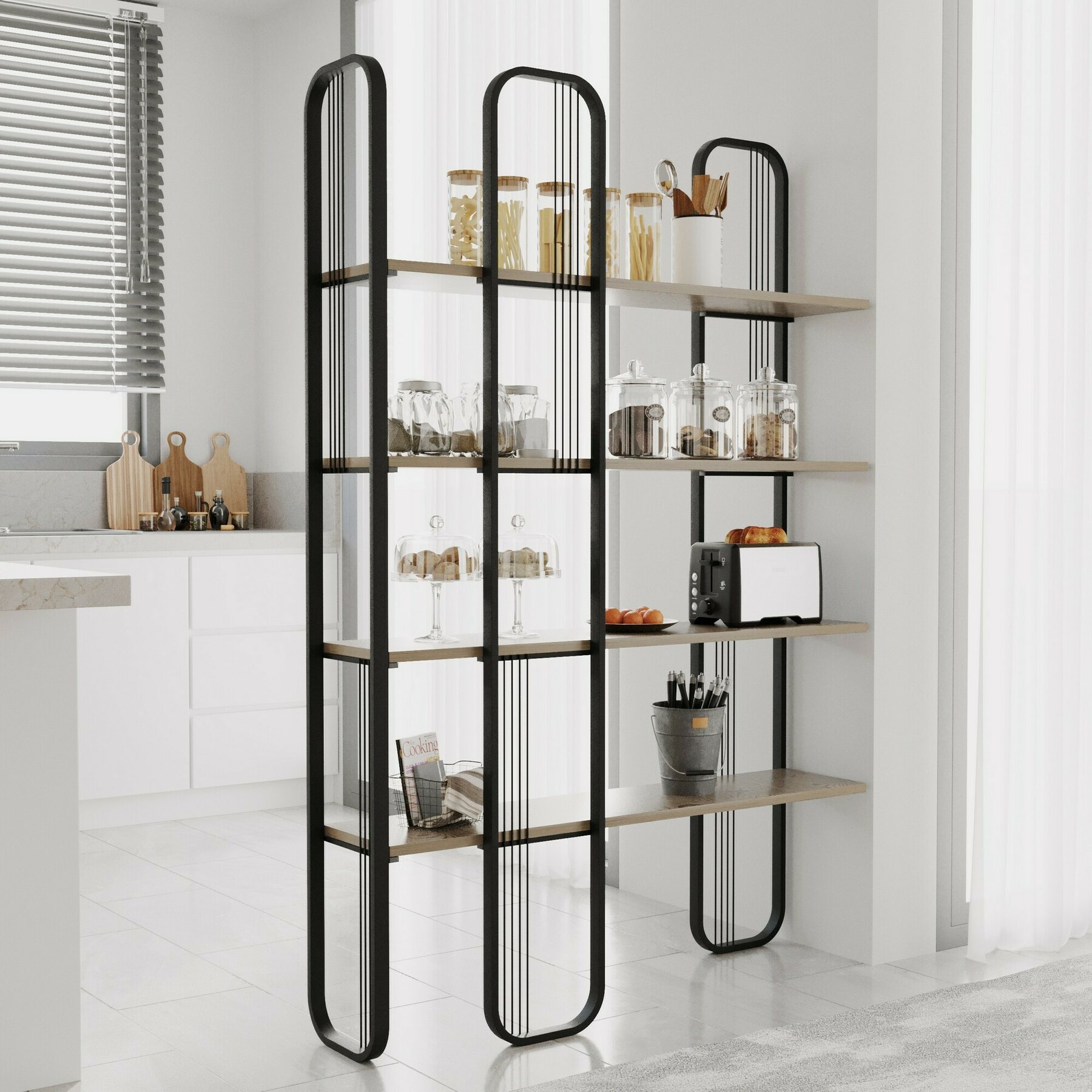 RIKA ページ Raft Carti Sierra - 124x26x184 cm, Metal/Pal Melaminat, Negru