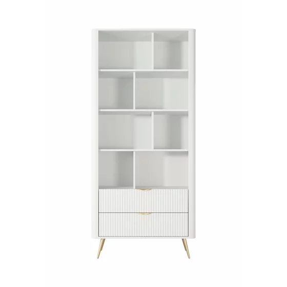 Regal Lante Cu Polite si 2 Sertare, 88.2x38x193.8 cm, MDF, Alb picture - 2