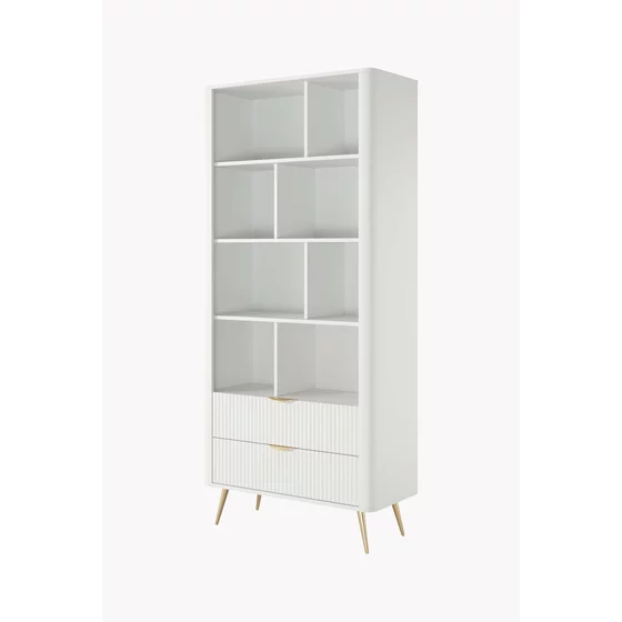 Regal Lante Cu Polite si 2 Sertare, 88.2x38x193.8 cm, MDF, Alb picture - 1