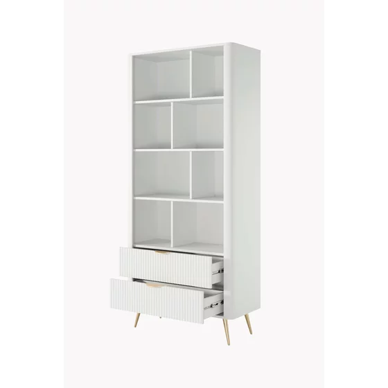 Regal Lante Cu Polite si 2 Sertare, 88.2x38x193.8 cm, MDF, Alb picture - 4