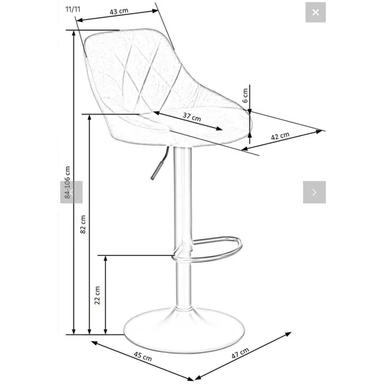 Scaun Bar H101, 47x45x84-106 cm, Catifea Gri picture - 5