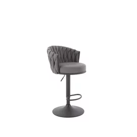 Scaun de Bar Hans 25001, Inaltime Reglabila, 53x54x90-105 h cm, Metal/Stofa,  Negru/Gri
