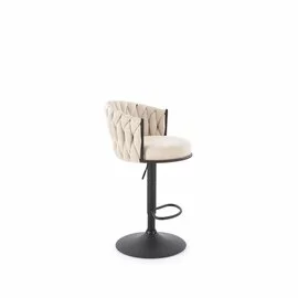 Scaun de Bar Hans 25001B, Inaltime Reglabila, 53x54x90-105 h cm, Metal/Stofa,  Negru/Beige