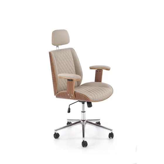 Scaun de Birou Ergonomic Herning 25002B, 72x68x114-122 h cm, Lemn Curbat/Piele Ecologica, Nuc/Beige picture - 1