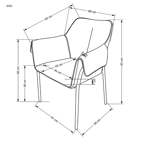Scaun Hadsund 522, 68x62x83 cm, Stofa, Gri picture - 5