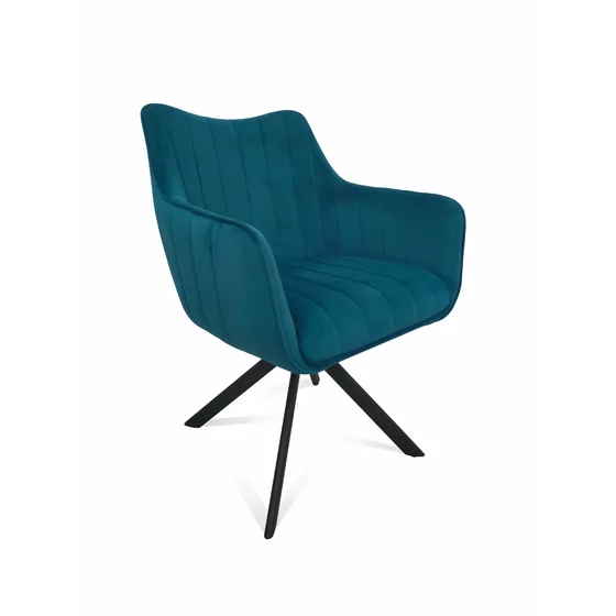 Scaun Rotativ Jade, 61x68x86 cm, Stofa Tip Catifea Albastru picture - 2