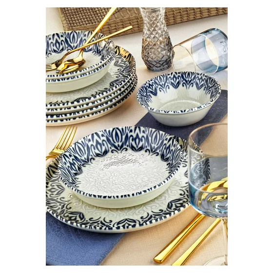 Serviciu de masa pentru cina (18 bucati) Ivory-MCH-08-18-PRC, Portelan, Alb/Albastru picture - 1