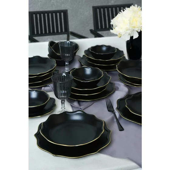 Serviciu de masa pentru cina (24 bucati) Ivory-275KRM2223, Ceramica, Negru picture - 1